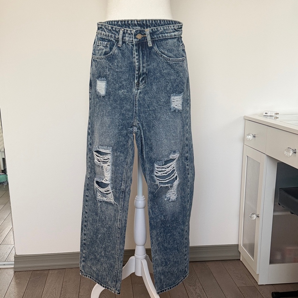 Distressed Blue Denim Jeans